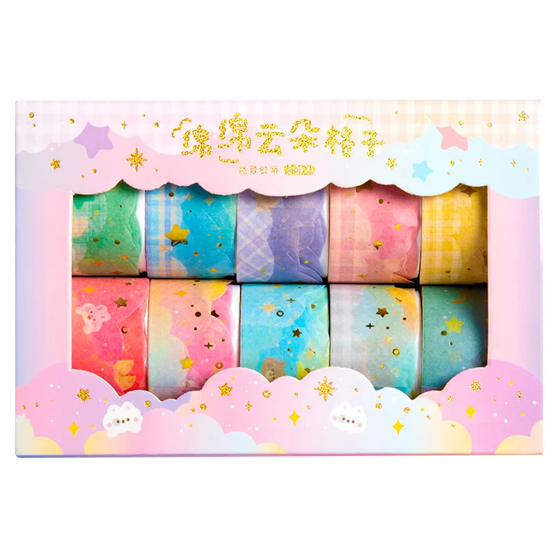 

10 Roll/Box Vintage Colorful Cloud Washi Tape Masking Set Scrapbook Bullet Diary Stickers Adhesive Stationery for Girls Students