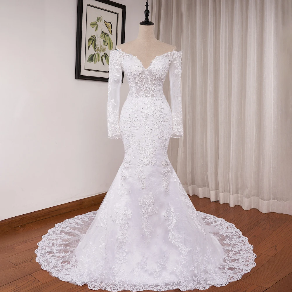 Mermaid Wedding Alibaba Wedding Dresses HEULORIA Elegant Mermaid Wedding  Dress Off Shoulder Long Sleeve