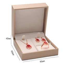 Elegant Brushed Leather Jewelry Set Box with Right Angle Flap (Gold)