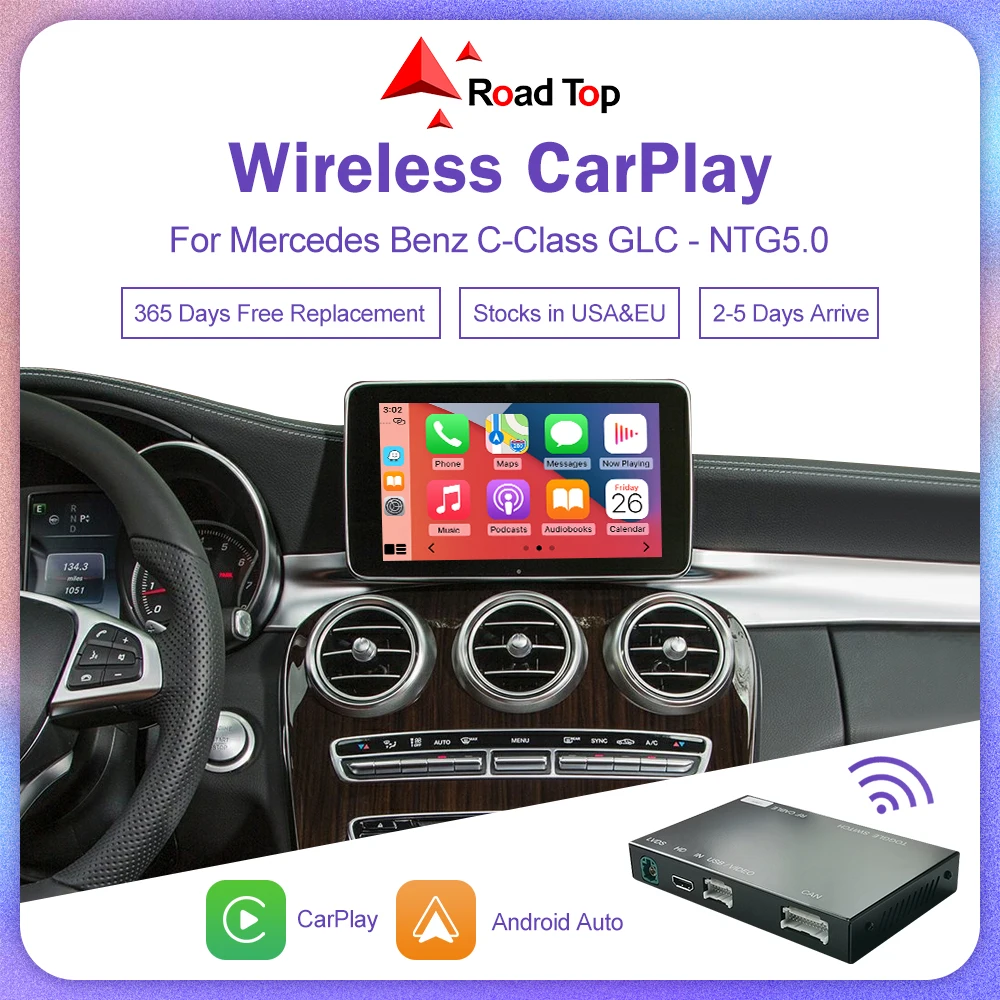 Adaptateur CarPlay/Android Auto Sans Fil Pour Mercedes Classe C W205 (2014-2021) - Plug & Play - Connexion Bluetooth 5.0