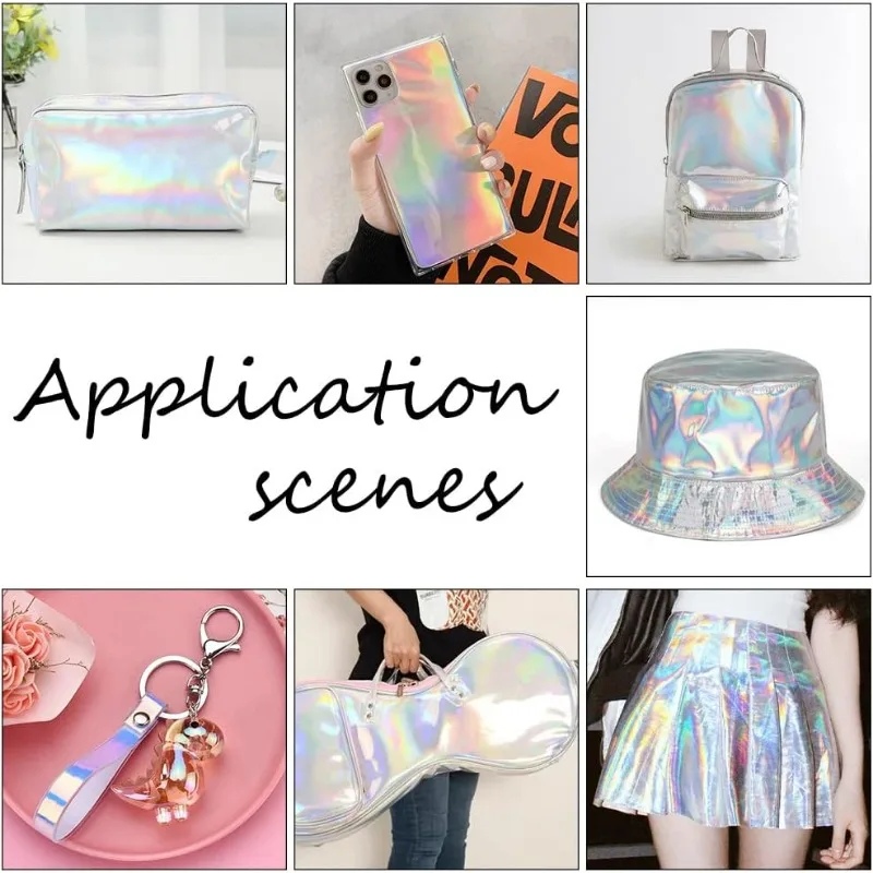 Holographic Faux Leather Fabric 54x39inch Silver PU Leather Roll