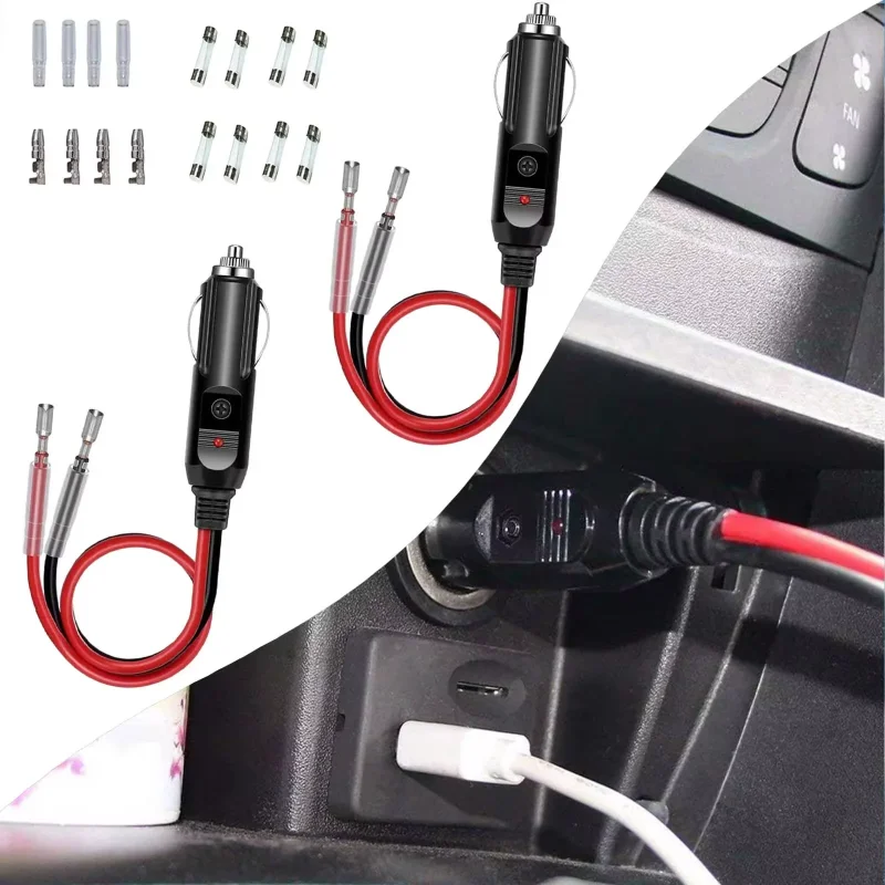 2팩 12V 퓨즈형 교체용 시거잭 플러그 16AWG 연장 코드(LED 라이트 포함) 자동차/트럭용 자동차 액세서리