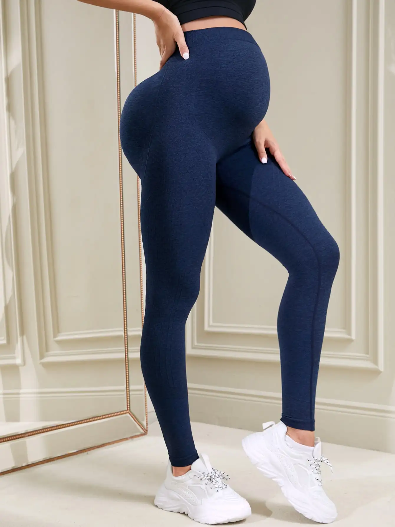 Women's maternity tight  yoga pants Exercise leggings high-waisted belly support pants 2