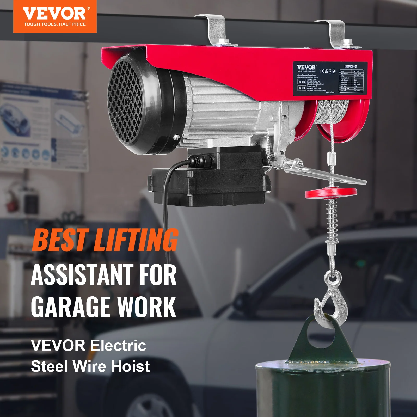 VEVOR Electric Hoist Winch – 400-1000kg Capacity, Wired Remote, Ideal for Boat, Car, Garage Lifting. 2