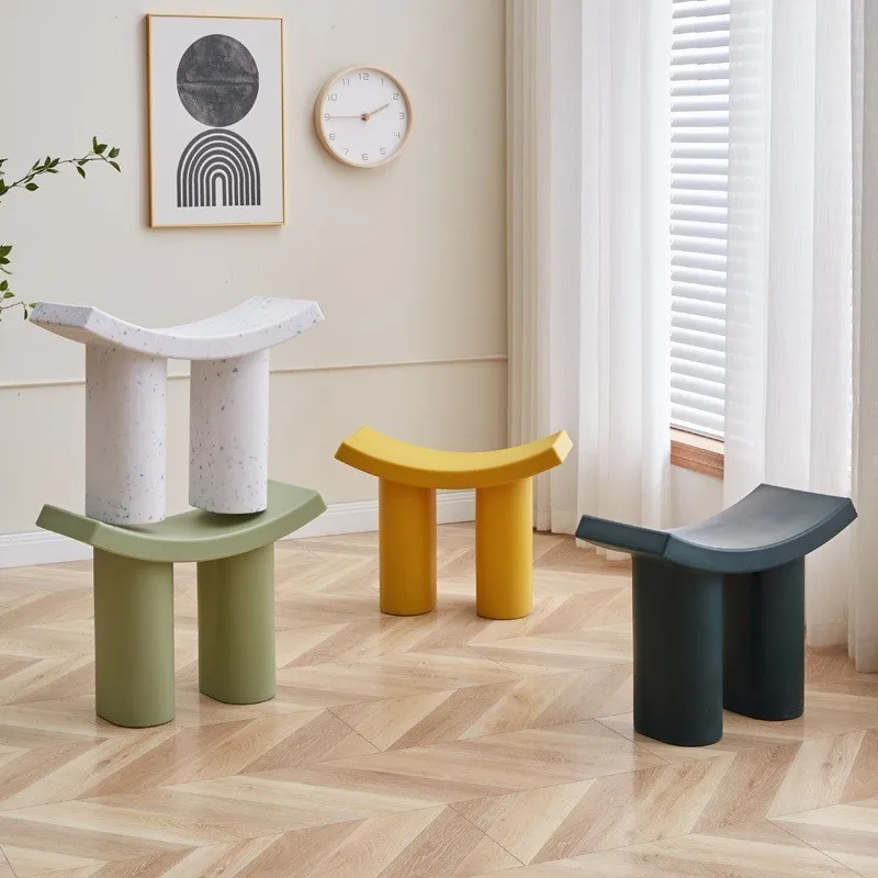 Nordic Shoe Changing Stools Living Room Plastic Small Stool Household Curved Bench Modern Coffee Table Chairs Bedroom Step Stool