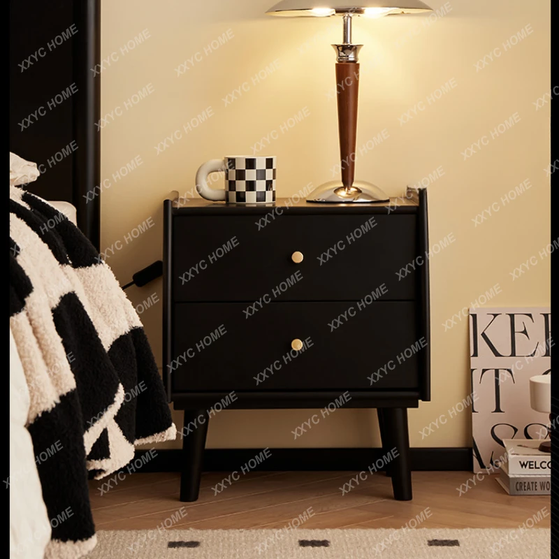 

Bedroom Solid Wood Bedside Cabinet Simple Modern Bedside Household Small Storage Cabinet Black