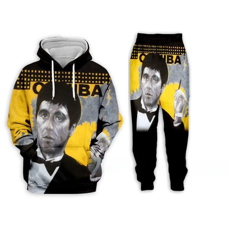 Autumn Movie Scarface 3D Printed Hoodie Suit Men Sweatshirts Sweatpants Casual Fashion Two Piece Tracksuit Set Men's Clothing 2