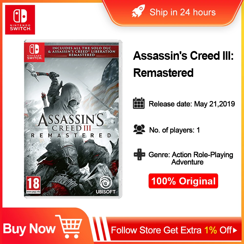 Assassin's Creed III Remastered Nintendo Switch Game Card Action Adventure Role  Playing Game Support 1 Player| | - AliExpress