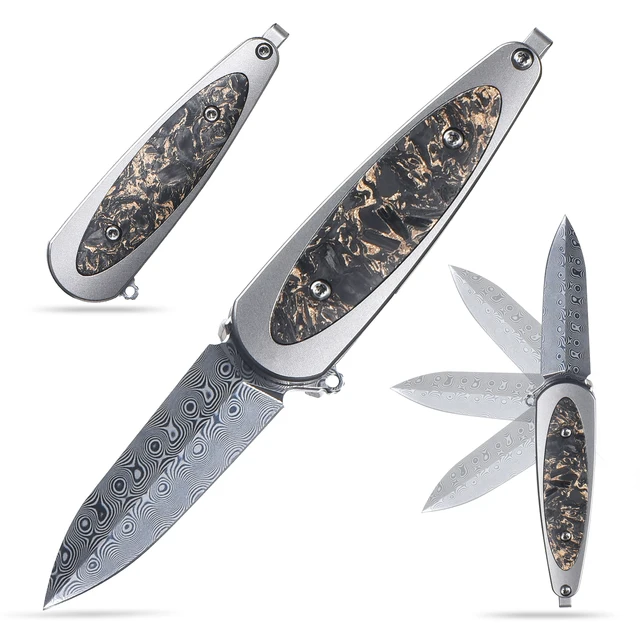 Titan International Exclusive Blue Diamond Wood & Damascus Folding Knife