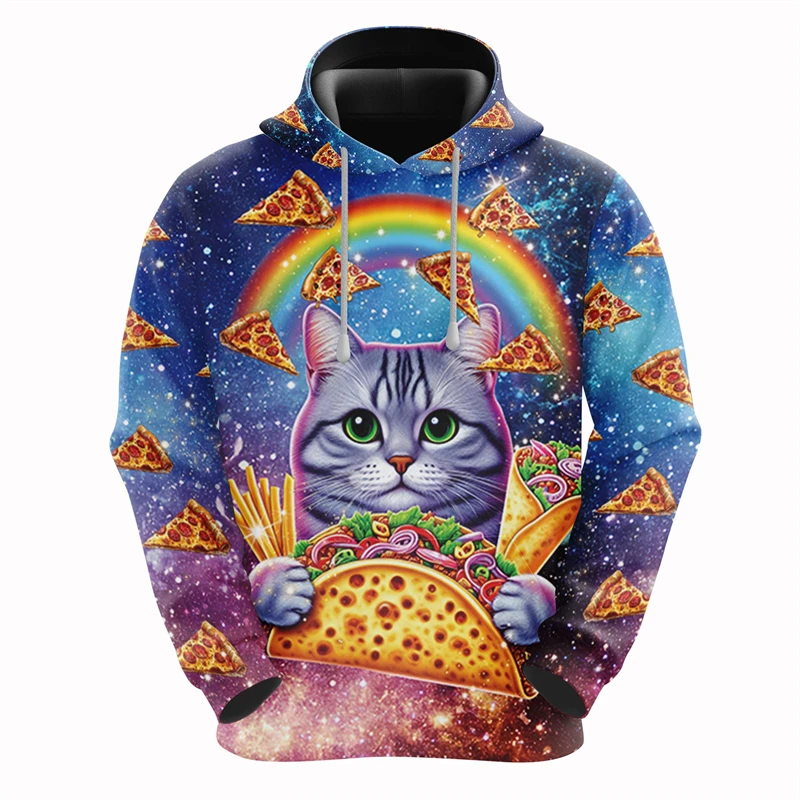 thumbnail image 1 of Sudadera con capucha con estampado 3D de gato arcoíris y galaxia para hombre, ropa con diseño de dibujos animados, sudaderas de gatos, ropa de calle masculina de hip hop, sudadera con capucha con taco, 1 of 4