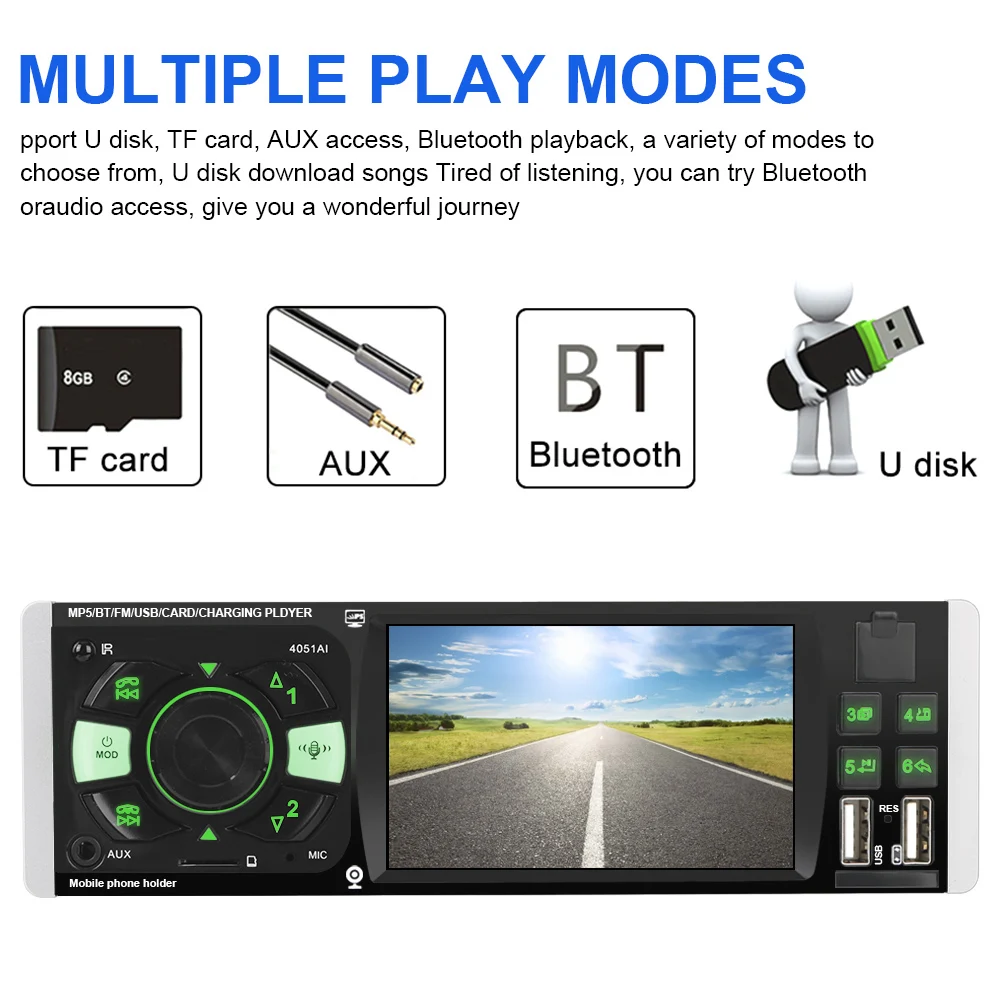 4,1 zoll Auto Radio Video Spieler Audio 1 Din Stereo Empfänger HD Bildschirm MP5 Bluetooth 4,2 ISO Remote Multicolor TF USB Lade