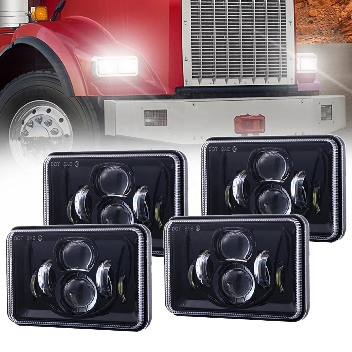

Bright 4PCS H4651 Semi Truck Headlight 4x6 Inch LED Headlight Kit Fit for Peterbilt Kenworth Freightinger Oldsmobile Cutlass