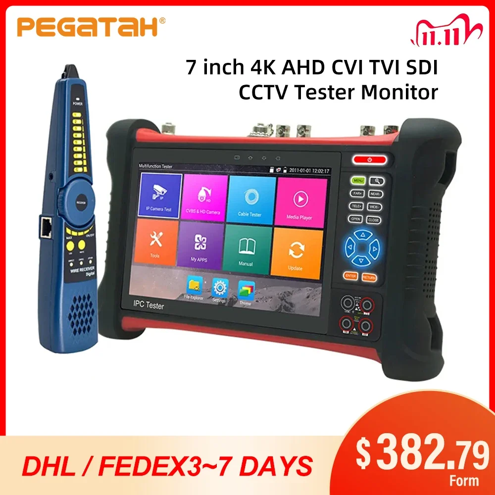 

PEGATAH 7-дюймовый 4k CCTV IPC тестер 8MP TVI CVI SDI CVBS ip-камера AHD Тестер монитор с POE UTP HDMI TDR оптический измеритель мощности