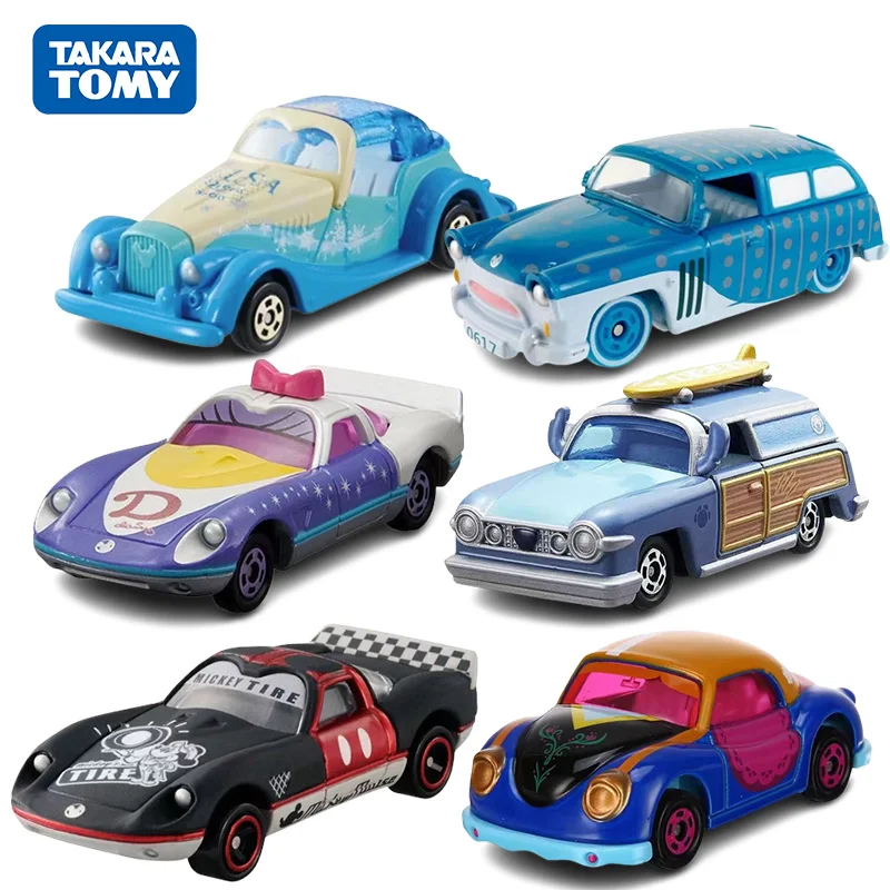 Takara Tomy 디즈니 자동차 모델, 귀여운 스티치 프로즌 안나 엘사 미키 피규어, 애니메이션 Tomica 합금 자동차 차량, 어린이 장난감 선물