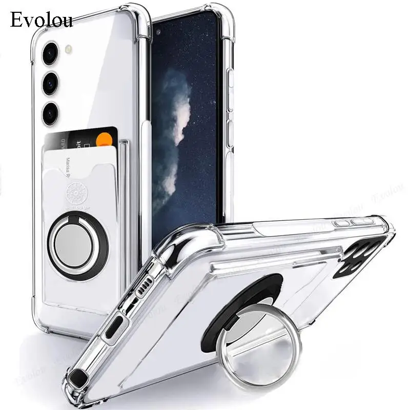 Transparent Phone Case with Wallet Card Slot and Ring Stand Holder - Soft Silicone Back Cover