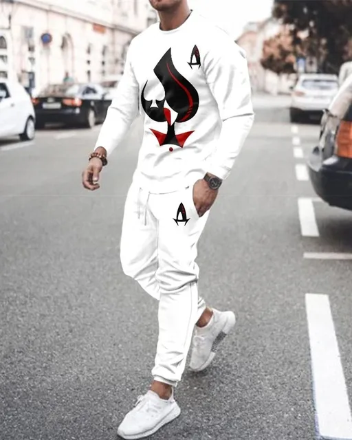 Sportswear Sumer Men's Set Solid Color Tracksuit Sports Suits Male Sweatsuit Long Sleeves T shirt +Pants Printing 2 pc sets 12
