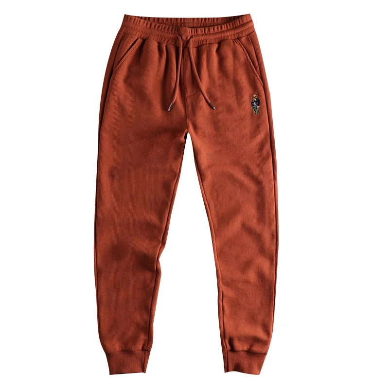 Autumn American Simple Waffle Embroidery Sweatpants Men\'s Fashion Pure Cotton Loose Elastic Waist Drawstring Sport Casual Pants