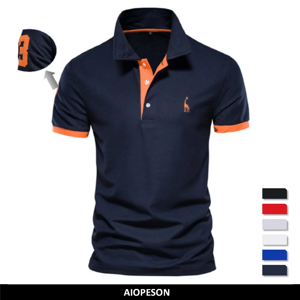 AIOPESON Embroidery 35% Cotton Polo Shirts for Men Casual Solid Color Slim Fit Mens Polos New Summer Fashion Brand Clothing | Мужская
