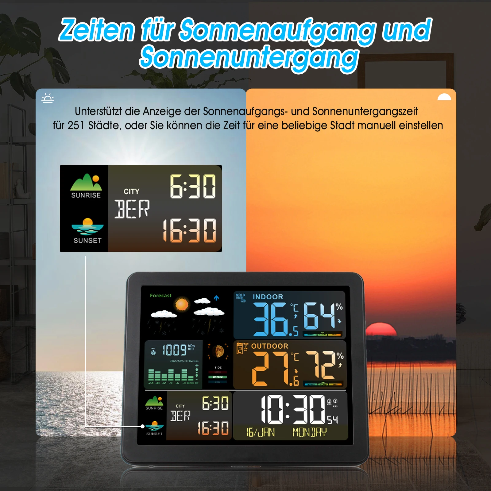 Colorful Digital Wall Clock with Dual Alarms & Weather Station Features-Barometer, Thermometer, Hygrometer White Alarm Clock