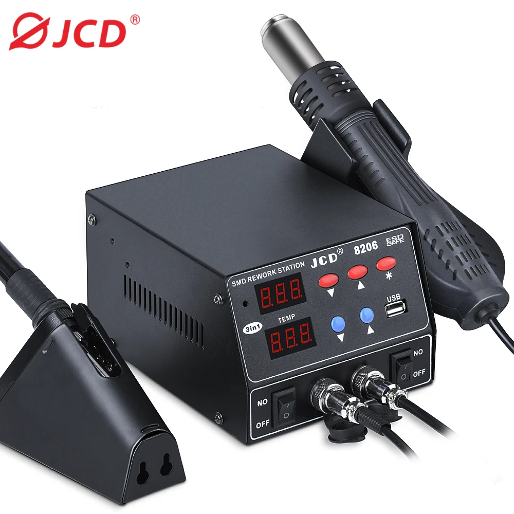 JCD 800W Soldering Station 3 in 1 Quick Heat Hot Air Welding Station For Cell-Phone BGA SMD PCB IC Welding Repair Tools 8206