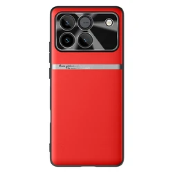 Luxury Liquid Leather PU Frame Shockproof Phone Cover with Metal Lens Protection - Honor Win (Red)