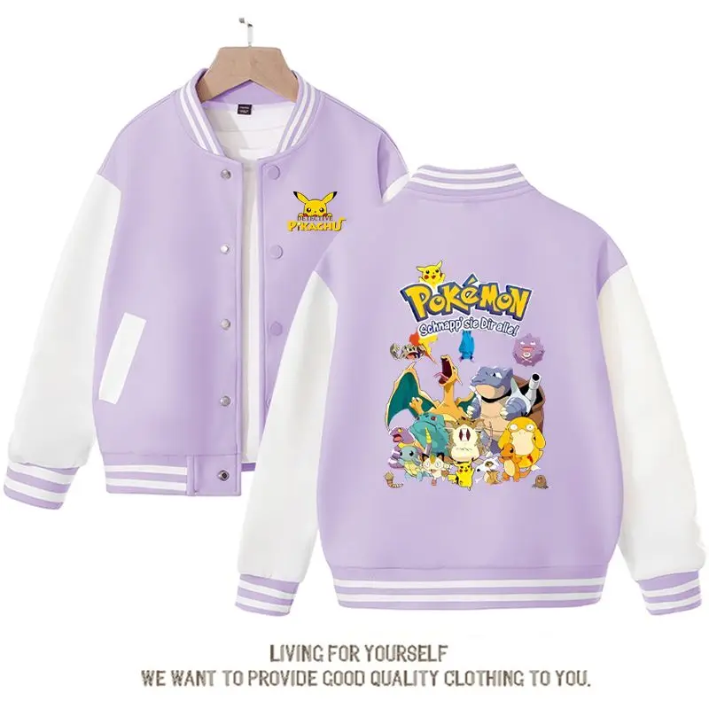 

Pokemon Pikachu Cartoon Children's Jacket Japanese Anime Spring and Autumn New Casual Baseball Uniform Sports Jacket Girls Gift