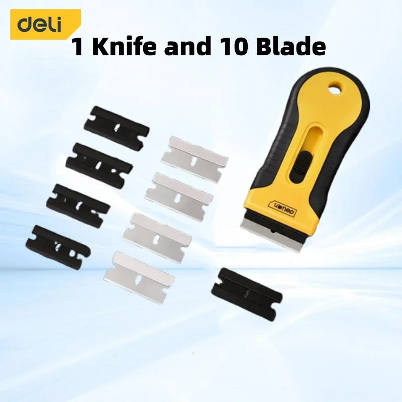 Deli 1 Pcs Degumming Spatula with 10 Blades Multifunction Glue Removal Spatula for Lacquered Tiles Household Hand Cleaning Tools