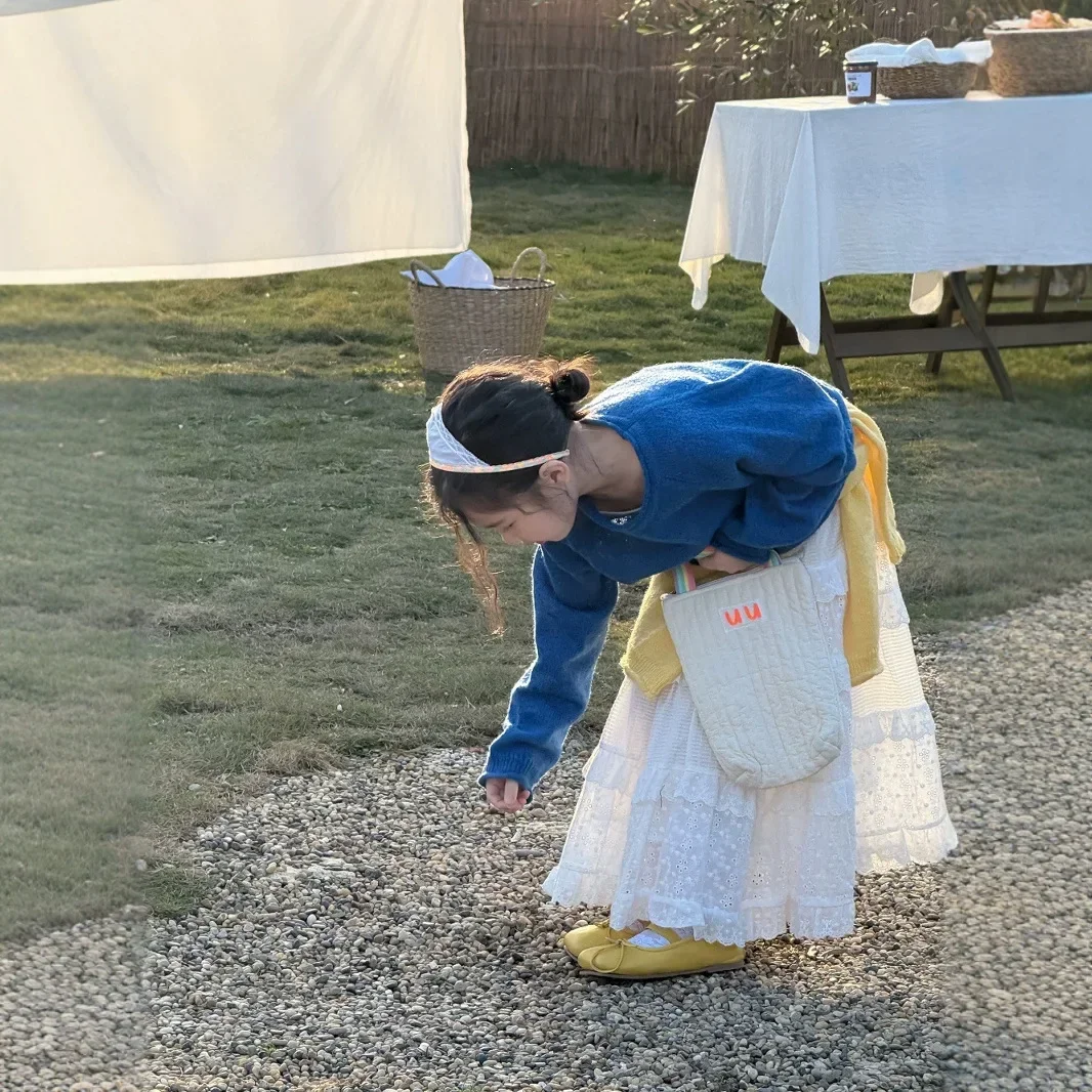 어린이용 라운드 넥 니트 스웨터, 한국 단색, 올매치 패션, 여아 의류, 2025 용수철, 신상