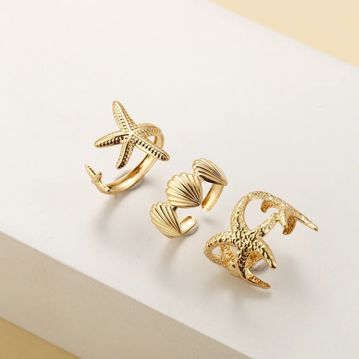Punk Starfish Scallop Adjustable Open Rings Set for Women Trendy Geometric Gold Color Metal Irregular Ring Summer Beach Jewelry