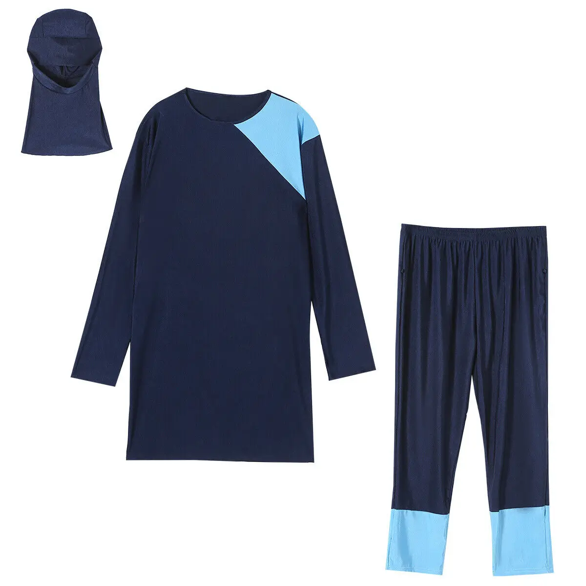 이슬람 여성 수영복, 라운드 넥 풀 커버 수영복, 이슬람 긴 소매 패치워크, 수영 버키니, 3 개