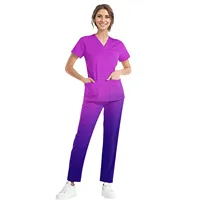 Medical Uniform Trendy Women's Scrub Set Stretch Soft Y-Neck Top Pants Hospital Pet Clinic Doctor Costume Contrasting Colors - Image 4