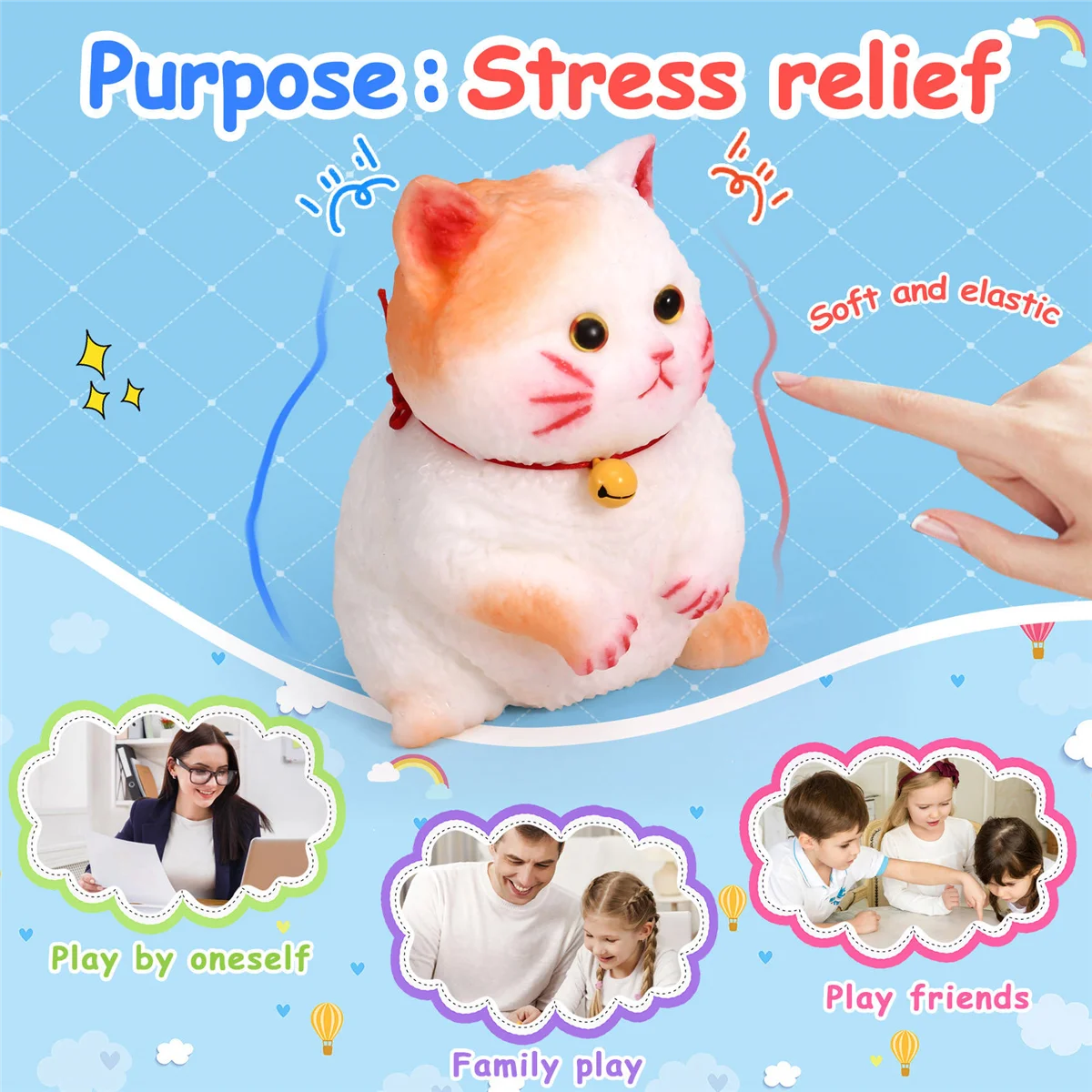 BAAU Medium Squishy Cat Toys Stress Relief Cat Squishy Toys Funny Soft Stress Toy Gifts,C