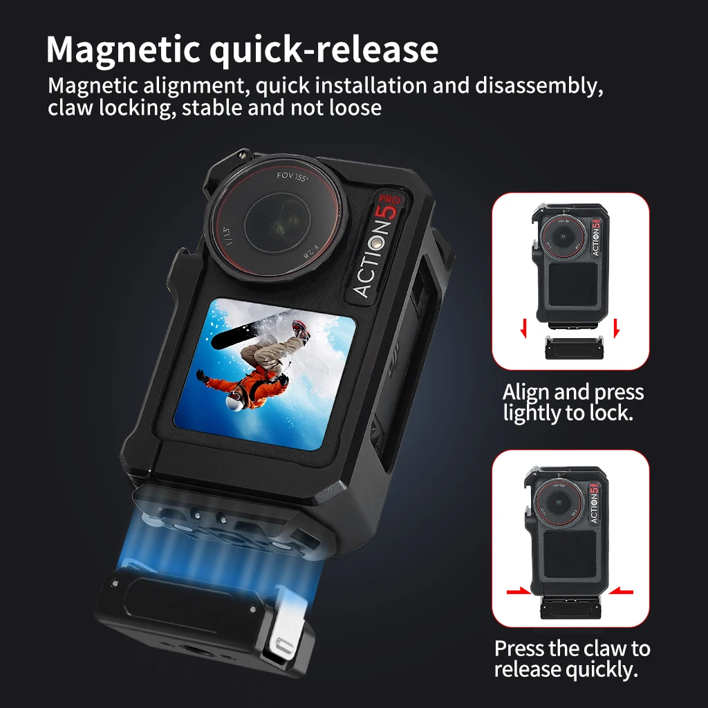 4-in-1-Aluminium-Adapter, 1/4 Zoll M3-Montageloch für DJI OSMO 360 Action 4 5 GoPro 13 NATO Slider, magnetische Schnellverschluss-Stativbasis – Detail 11