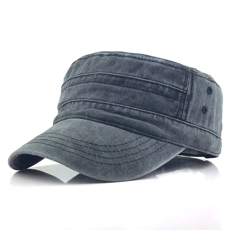 

Spring Summer Men's Washed Cotton Visor Hat Solid Color Army Hat Adjustable Flat Top Cap Trend Peaked Cap Headgear