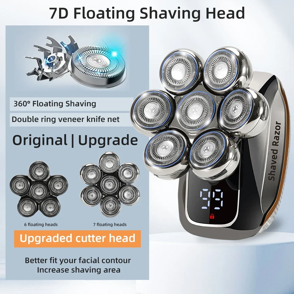 7D Electric Head Shaver for Bald Men High Quality Electric Men's Grooming Kit Cordless Waterproof LCD Head Shavers Rechargeable 4