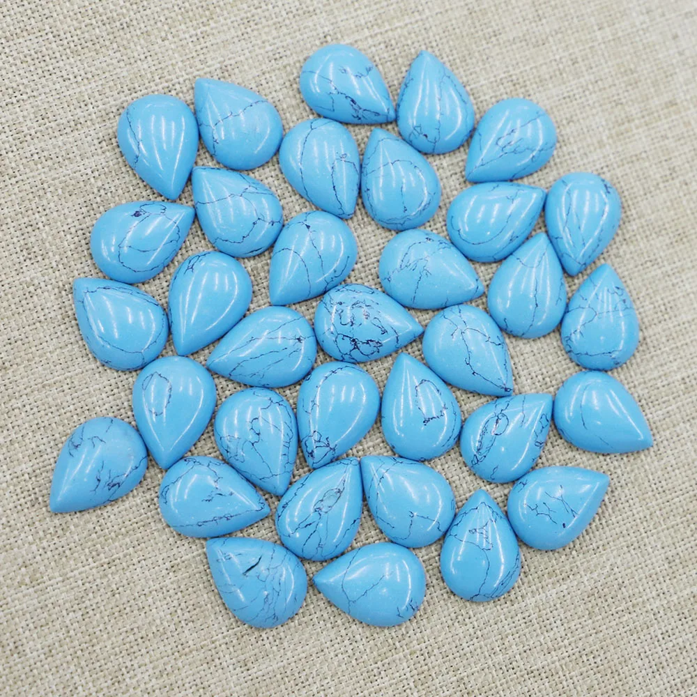 13*18mm Natural Turquoise Water Drop Ring Patch Inlaid With Bare Stone Accessories DIY Jewelry Making Gifts Wholesale 30Pcs/Lot