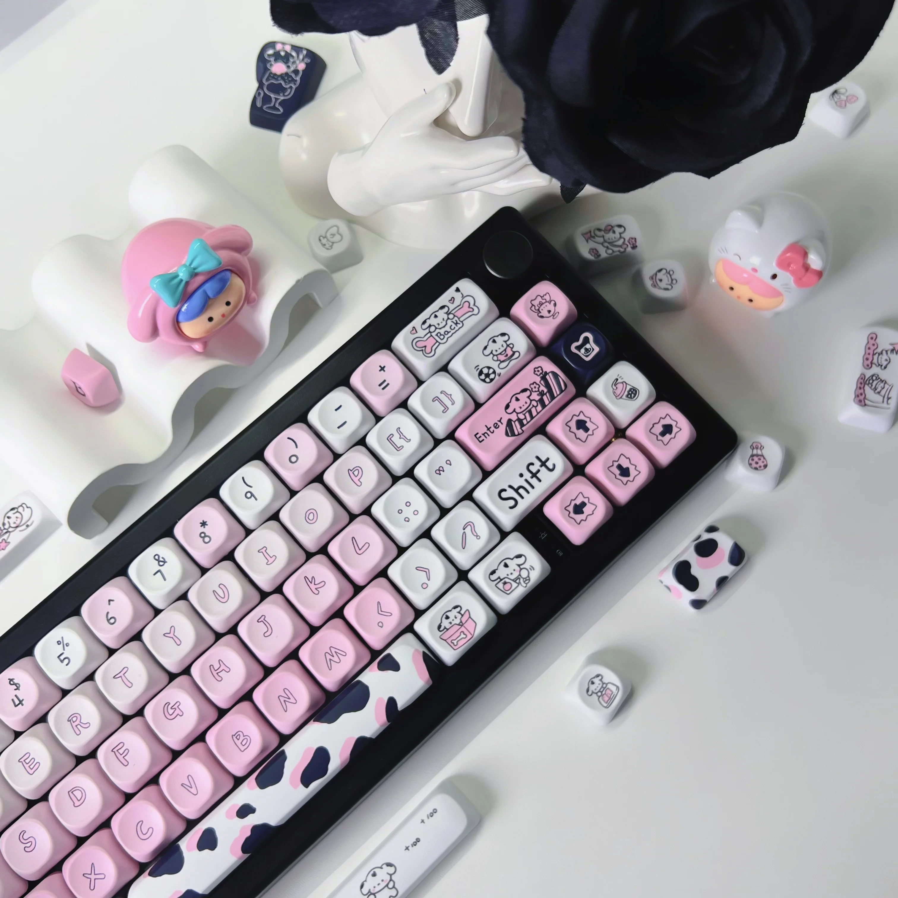 Manchado Puppy Moon Keycap Teclado tipo de Sublimação Faça Você Mesmo Teclado Mecânico Lua Rosa Layout 75 87 98 Branco