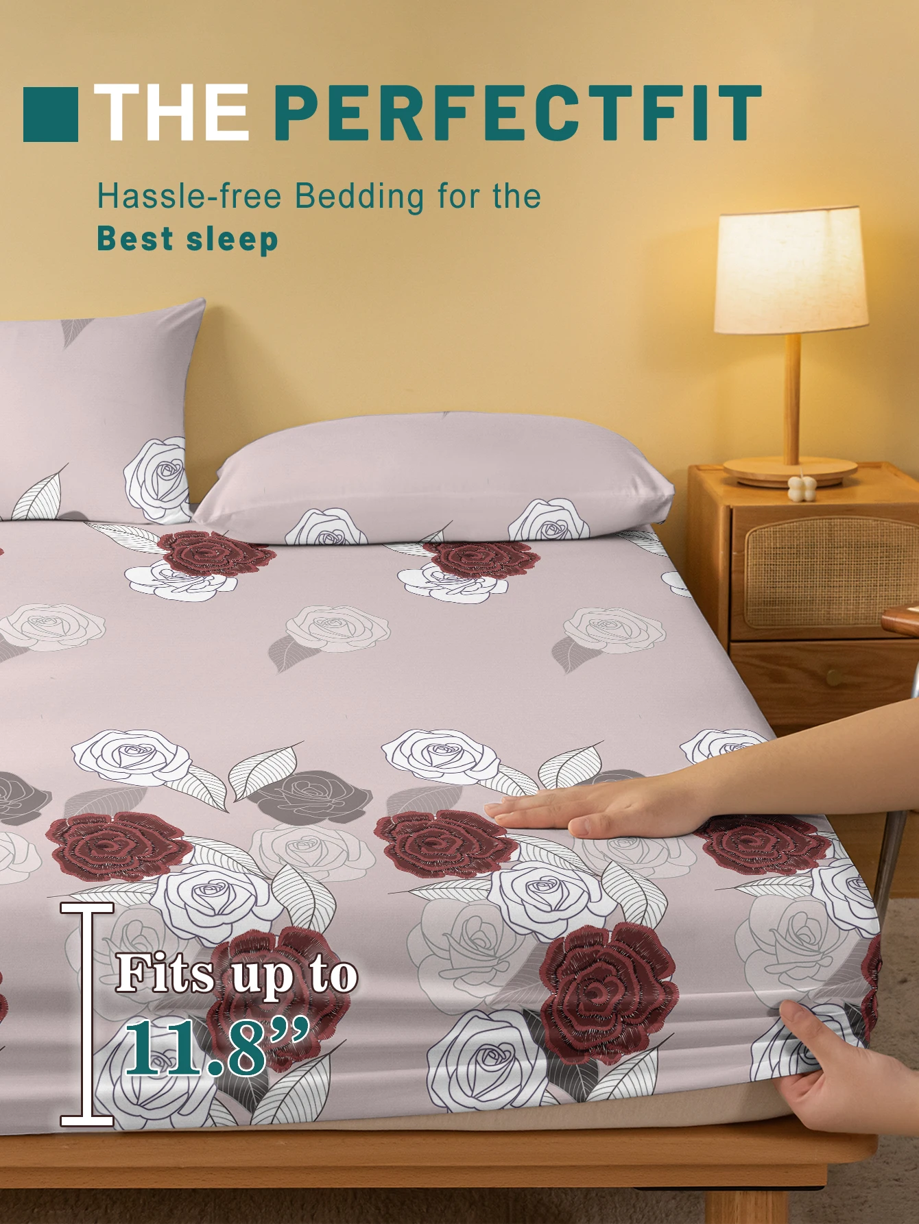 1 Simple modern Plant Flower Rose printed matte Fitted Sheet, bedroom printed bed cover, bedding (excluding pillowcases) 3