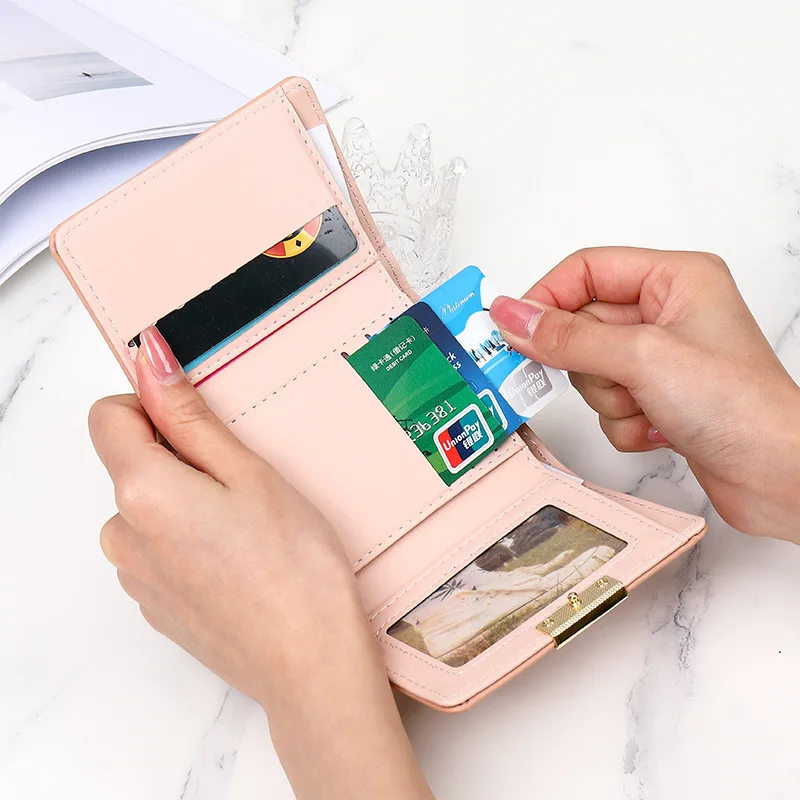 Brand Designer Small Wallets Women Pu Leather Wallets Female Short Hasp Coin Purses Money Credit Card Holders Ladies Clutch Bags