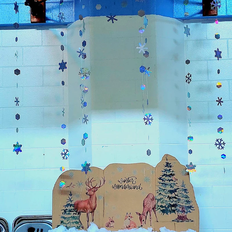 Christmas Hanging Snowflakes Decorations 4M 3D Iridescent Paper Snowflakes Garland for Winter Wonderland Christmas Party Decor christmas decorations
