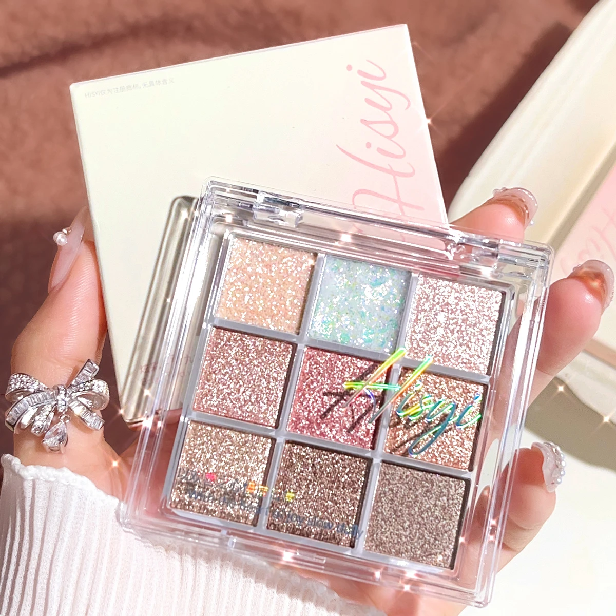 Nine-Color Eyeshadow Palette with Pearl, Fine Sparkle, Layerable Shimmer, Bright Glitter, and Vibrant Colors 5