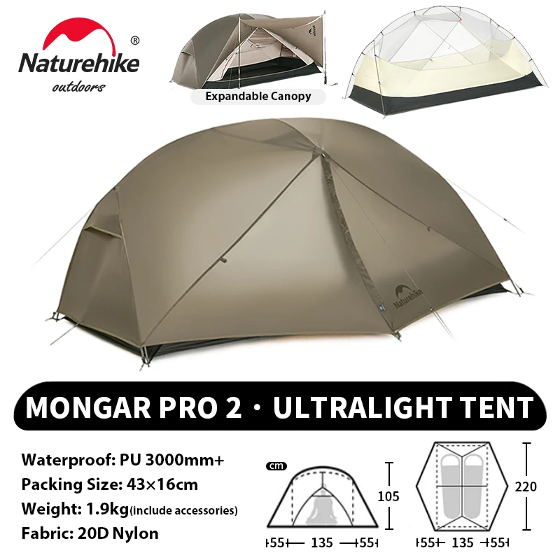 Naturehike Mongar UL PRO 1-3 人用テント 20D 超軽量旅行防水