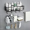 1pc Storage Rack With Hooks For Kitchen Bathroom Bedroom Office, Wrought Iron Bathroom Shelf, Punch Free Hanging Shelf 1