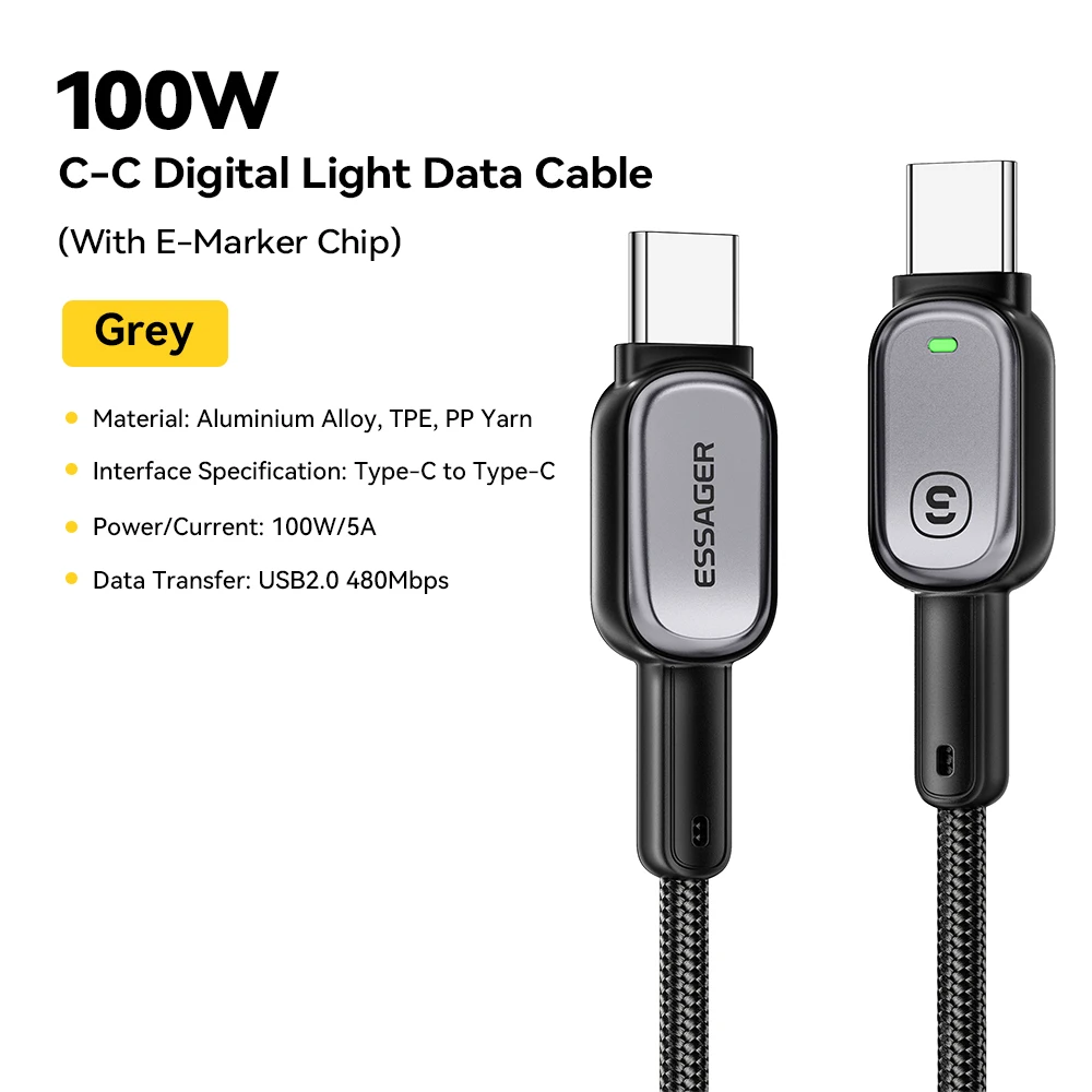 ตัวเลือกสินค้า สายชาร์จ Type-C 100W รองรับ PD สำหรับ iPhone Samsung Huawei Macbook