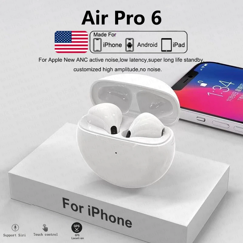 Original Air Pro 6 Pods TWS Max Wireless Bluetooth Earphones Mini Earbuds Earpod Headset For Airpodding Apple iPhone Headphones