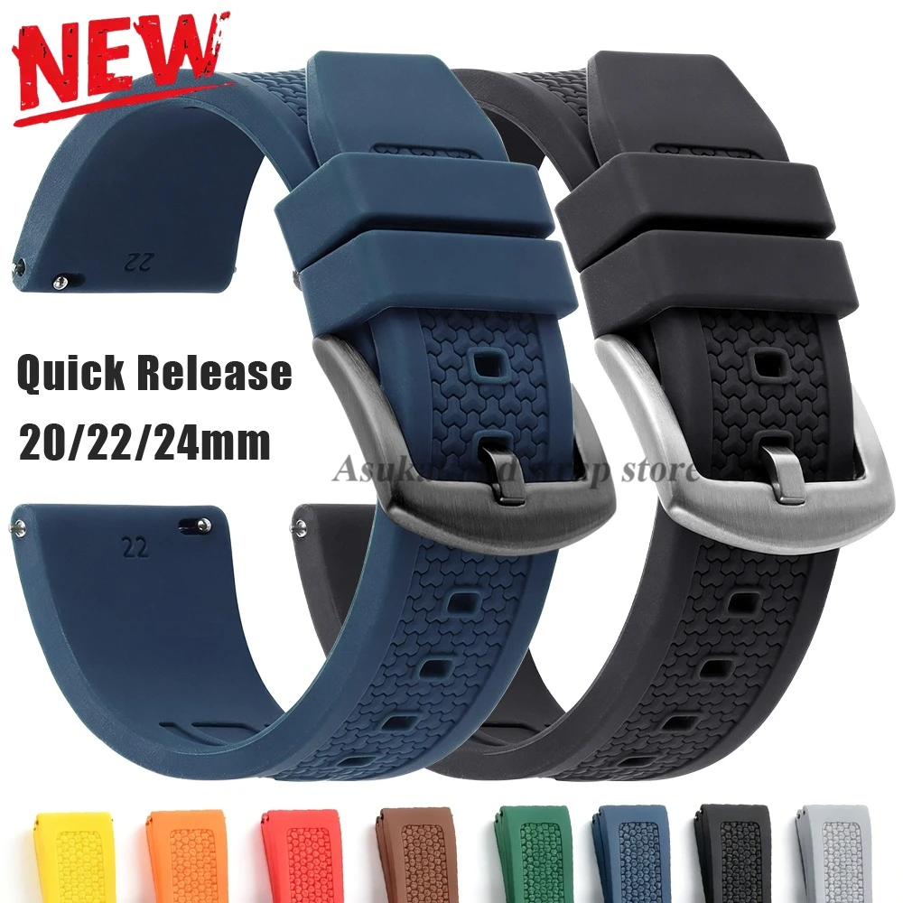 Enhanced Silicone Sport Watch Band with Quick Release - Men's Rubber Bracelet