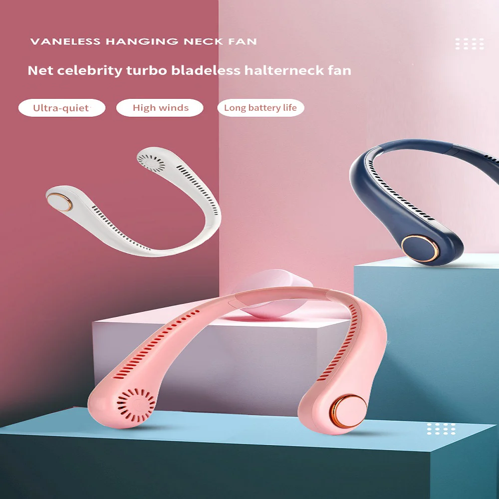 Portable Silent Fan Outdoor USB Rechargeable Vaneless Fan MINI Electric Silent Neck Belt Wearable Quick Cooling to Dispel Heat