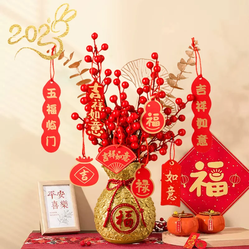 Rood Coördineren mobiel 2023 chinees nieuwjaar decoratie set met geschenkdoos rood fortuin fruit  kunstmatige lente ornamenten huis bloemstuk decor - AliExpress