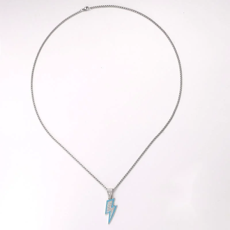 Modische, personalisierte, trendige, mit Diamanten besetzte Halskette mit Blitz-Logo, Street-Hip-Hop, kreative, einfache und vielseitige Halskette_voghion.com