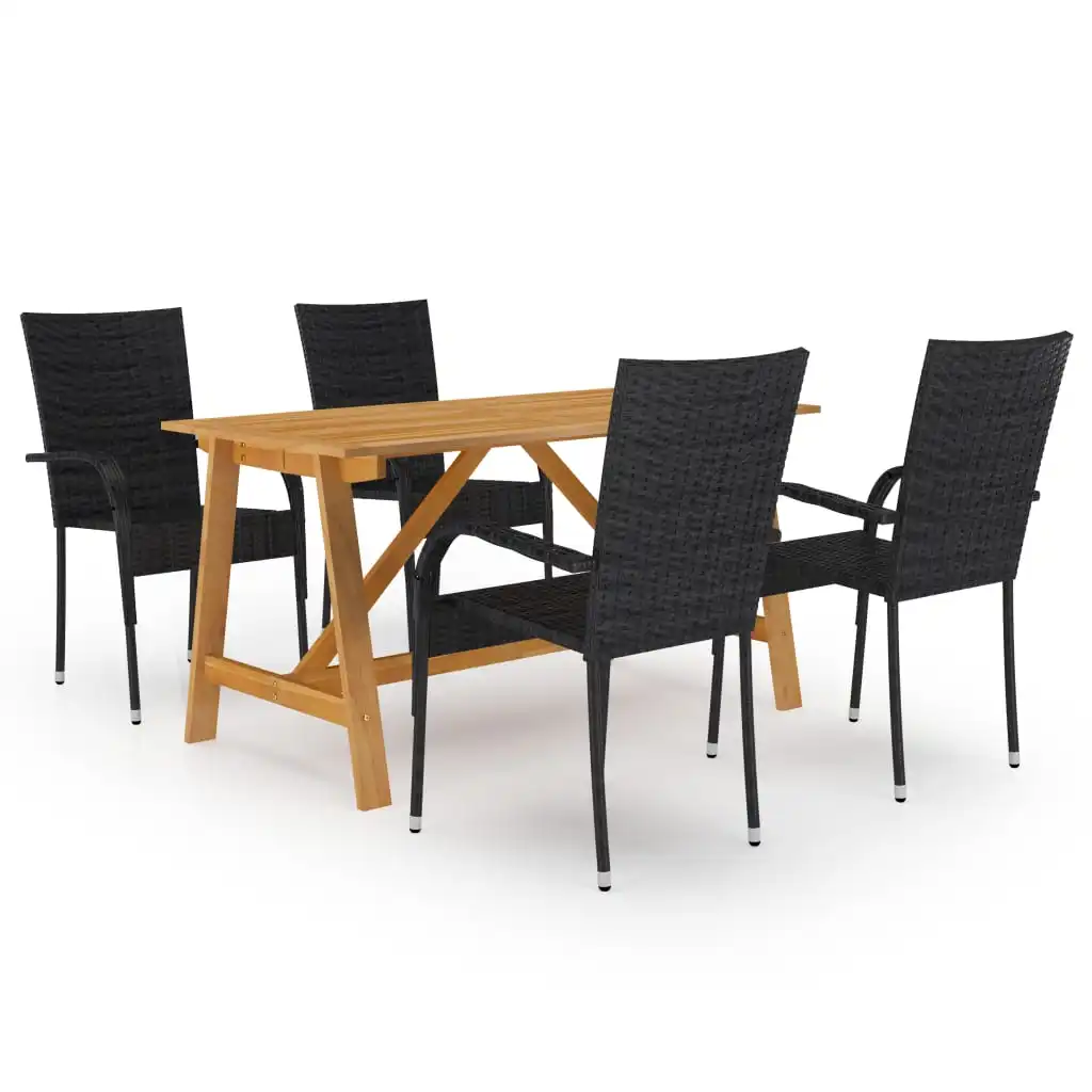 5 Piece Patio Dining Set Black Solid acacia wood & PE rattan D Outdoor Table and Chair Sets Outdoor Furniture Sets 3 piece patio dining set solid wood acacia b outdoor table and chair sets outdoor furniture sets